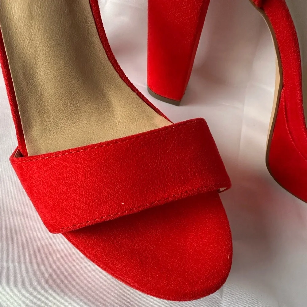 Merumote Red Platform Block Heel Sandals Women’s 8.5 Ankle Strap Open Toe